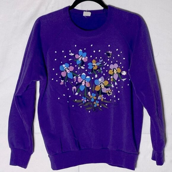 Vintage Chimp Pansy Petal Pets Purple Crew Neck Sweatshirt M - Picture 14 of 14